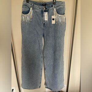 NWT Nasty Gal Premium Diamante Trim Jeans - Size 12